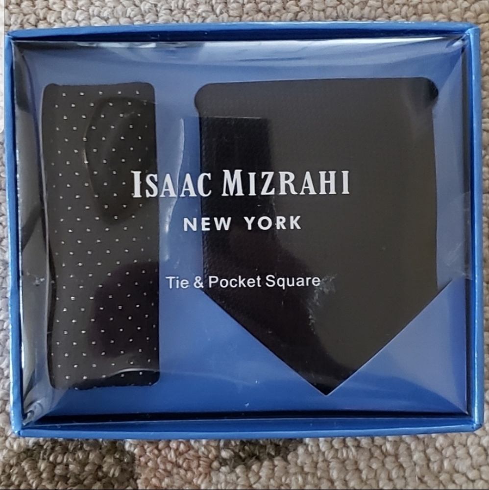 NWT Isaac Mizrahi Tie & Pocket Square Set Gift Box